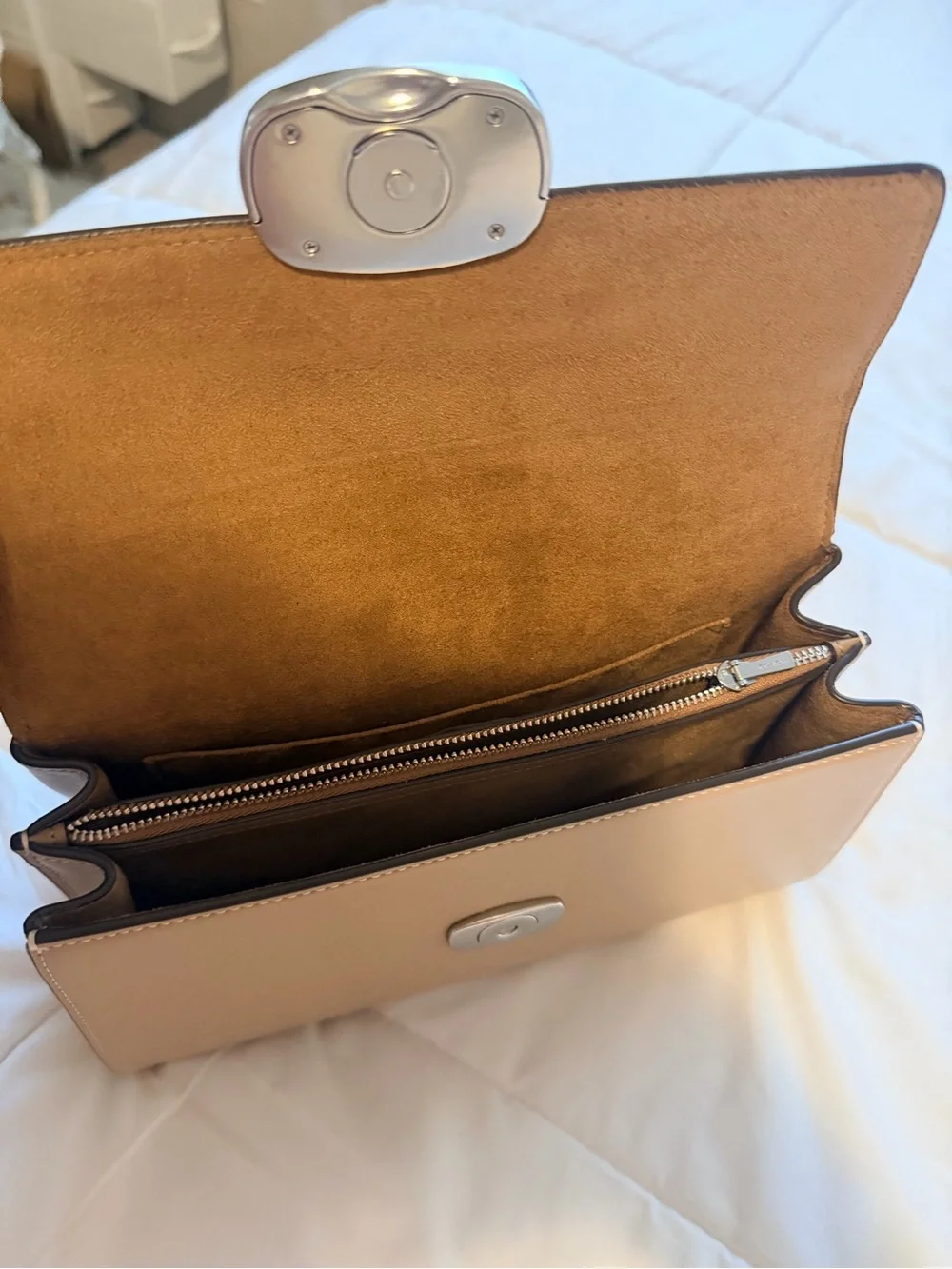 Coach Beige/Tan Leather Top-Handle Satchel with Removable Strap